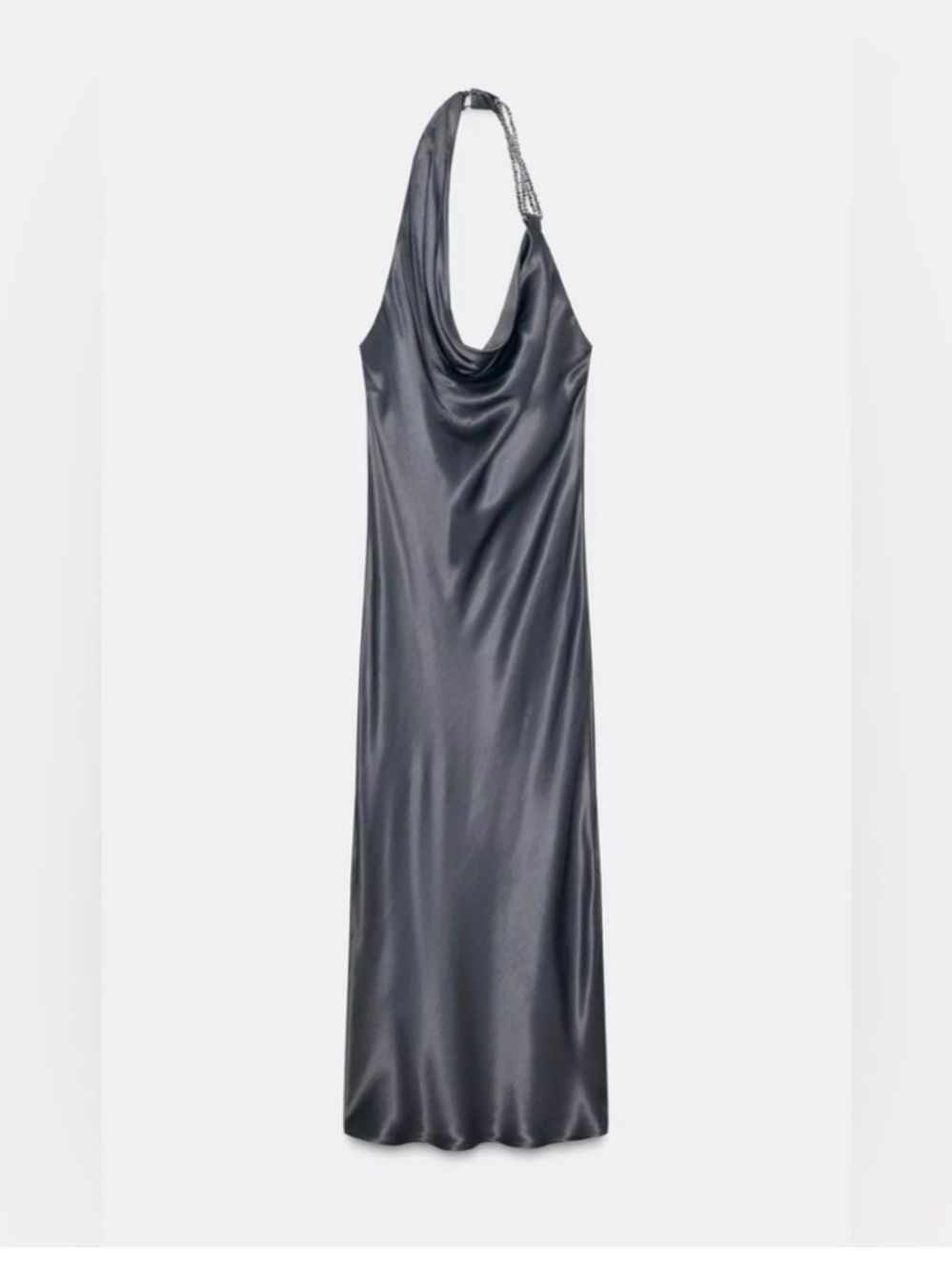 Zara Satin Cowl-Neck Slip Dress in Steel Blue - Picture 3 of 4